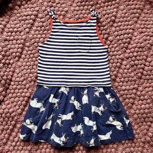 Mini Boden Blue Stripe Bunny Dress Size 3-4